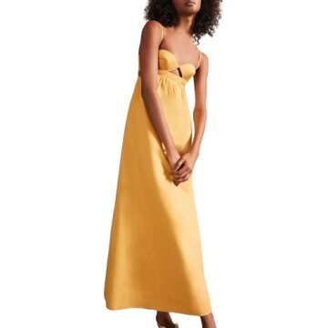 Stylish Open Back Yellow Matelasse Cotton Long Dress