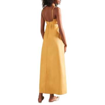 Stylish Open Back Yellow Matelasse Cotton Long Dress