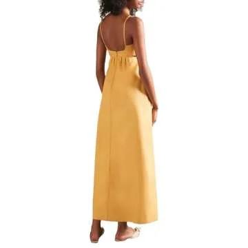 Stylish Open Back Yellow Matelasse Cotton Long Dress