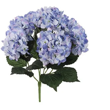 Larksilk Blue Hydrangea Silk Flower Bush - Real Touch, UV Resistant, 7 Heads Per Bush - Adjustable S...