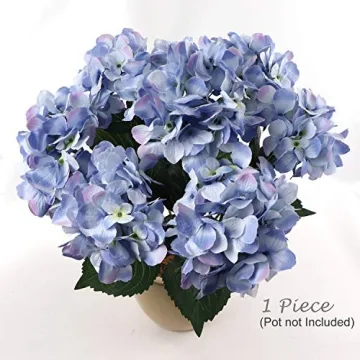 Larksilk Blue Hydrangea Silk Flower Bush - Real Touch, UV Resistant