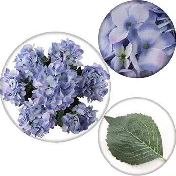 Larksilk Blue Hydrangea Silk Flower Bush - Real Touch, UV Resistant