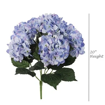 Larksilk Blue Hydrangea Silk Flower Bush - Real Touch, UV Resistant