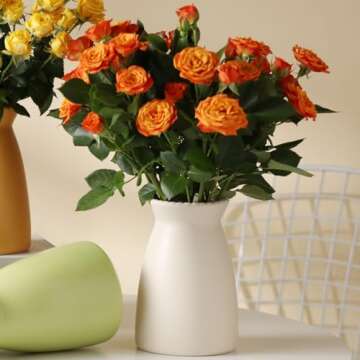 hjn White Ceramic Vase – Minimalist Home Decor Vase for Flowers, Centerpieces, and Modern Interiors (Cream White)