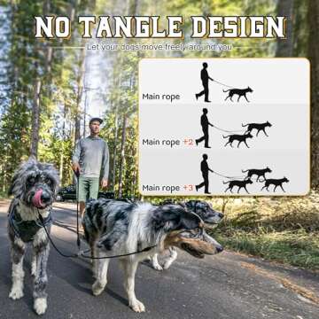 Heavy Duty Three Dog Leash for Walking, Training & Control (Black, S)