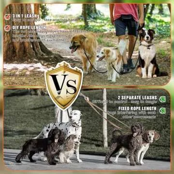 Heavy Duty Three Dog Leash with Padded Handle and 360° Swivel