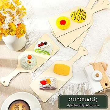 6 Pieces Mini Wooden Cutting Board with Handle Paddle Chopping Board Small Kitchen Serving Board Wooden Cooking Butcher Block for Christmas DIY Home Kitchen Cooking Vegetables Decor (9.1 x 3.1 Inch)