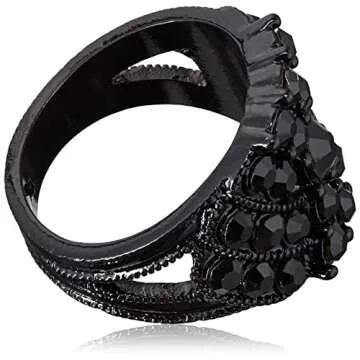 GUESS Black Gemstone Cluster Wide Band Statement Ring - Size 8