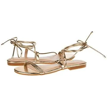 The Drop Women's Samantha Flat Strappy Lace-Up Sandal, Gold, 9