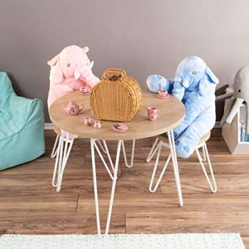 Hey! Play! Kids Tea Set-Mini Porcelain Tea Party 17pc. Playset with Cups, Saucers, Spoons, Teapot, Carrying Basket-Pink Flower Design-Pretend Play (80-TK127667) , White