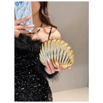 JESPPIN Glitter Seashell Evening Clutch Purse Mini Chain Shoulder Bag Acrylic Shell Pearl Crossbody ...