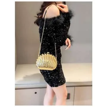 JESPPIN Glitter Seashell Evening Clutch Purse Mini Chain Shoulder Bag Acrylic Shell Pearl Crossbody Bag (A-Gold)