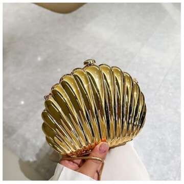 JESPPIN Glitter Seashell Evening Clutch Purse Mini Chain Shoulder Bag Acrylic Shell Pearl Crossbody Bag (A-Gold)