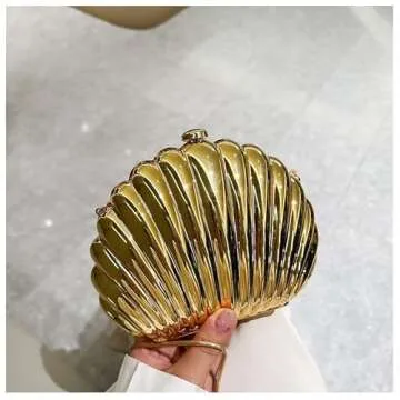 JESPPIN Glitter Seashell Evening Clutch Purse Mini Chain Shoulder Bag Acrylic Shell Pearl Crossbody Bag (A-Gold)
