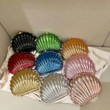 JESPPIN Glitter Seashell Evening Clutch Purse Mini Chain Shoulder Bag Acrylic Shell Pearl Crossbody Bag (A-Gold)