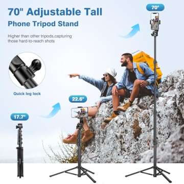 70" Phone Tripod, Tripod for iphone with Remote & Phone Holder, Portable Cell Phone Tripod Stand, Se...