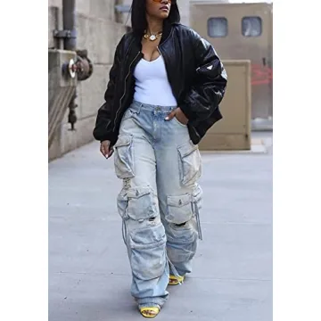 Stylish Cargo Jeans Women Baggy High Waist Comfort Fit