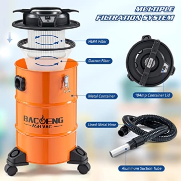 BACOENG 5.3-Gallon Ash Vacuum with 10 Amp Power