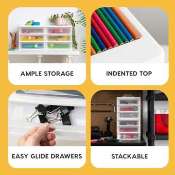 IRIS USA Medium 3-Drawer Desktop Organizer with Open Tray Top, 2 Pack, Plastic Drawer Storage Container for Stationery Art Craft Supplies, White