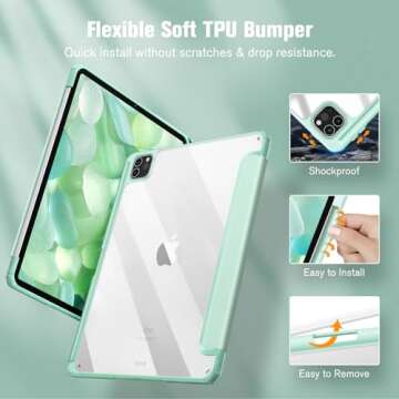 Fintie Hybrid Slim Case for iPad Pro 11-inch (4th / 3rd Generation) 2022/2021 - [Built-in Pencil Holder] Shockproof Cover w/Clear Transparent Back Shell, Also Fit iPad Pro 11" 2nd Gen, Green