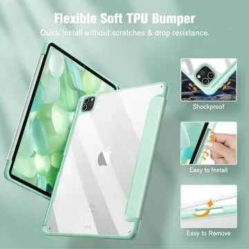 Fintie Hybrid Slim Case for iPad Pro 11-inch (4th / 3rd Generation) 2022/2021 - [Built-in Pencil Holder] Shockproof Cover w/Clear Transparent Back Shell, Also Fit iPad Pro 11" 2nd Gen, Green