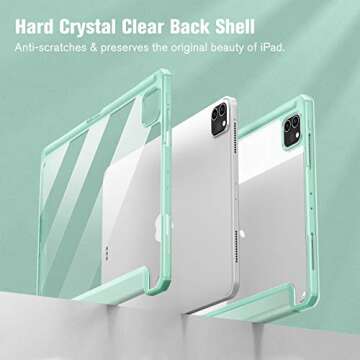 Fintie Hybrid Slim Case for iPad Pro 11-inch (4th / 3rd Generation) 2022/2021 - [Built-in Pencil Holder] Shockproof Cover w/Clear Transparent Back Shell, Also Fit iPad Pro 11" 2nd Gen, Green