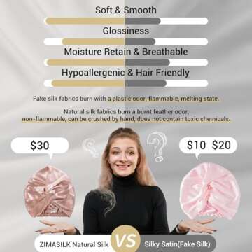 ZIMASILK 22 Momme 100% Mulberry Silk Bonnet for Sleeping & Women Hair Care, Highest Grade 6A Silk hair wrap for sleeping with Premium Elastic Stay On Head (1Pc, Rose Gold)