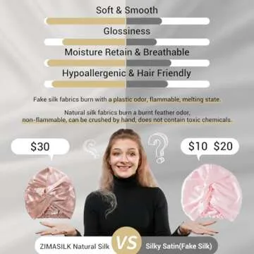 ZIMASILK 22 Momme 100% Mulberry Silk Bonnet for Sleeping & Women Hair Care, Highest Grade 6A Silk hair wrap for sleeping with Premium Elastic Stay On Head (1Pc, Rose Gold)