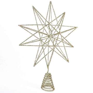 Ornativity Glitter Star Tree Topper - Christmas Sparkly Metal 3-D Dimensional Hallow Wire Star Xmas Tree Top Decor Ornament Decorations for Trees 13"