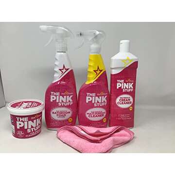 The Pink Stuff - The Miracle Cleaning Paste, Multi-Purpose Spray, Cream Cleaner , Bathroom Foam And 1 Microfiber Cloth Bundle