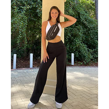 Petite Wide Leg Black Stretchy Pants for Women