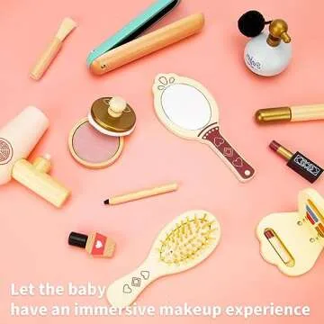 HEELWIRE Wooden Makeup Toy Set for Kids, Girls Imaginative Pretend Beauty Makeup Set Toys, Great Toys for Girls Ages 3+.