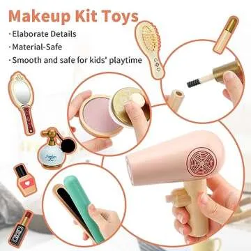 HEELWIRE Wooden Makeup Toy Set for Kids, Girls Imaginative Pretend Beauty Makeup Set Toys, Great Toys for Girls Ages 3+.