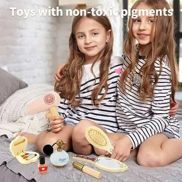 HEELWIRE Wooden Makeup Toy Set for Kids, Girls Imaginative Pretend Beauty Makeup Set Toys, Great Toys for Girls Ages 3+.