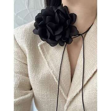 Pingyongchang Bohemian Lace Flower Collar Choker Necklace Soft White Flower Tie Cravat Necklace Wedd...