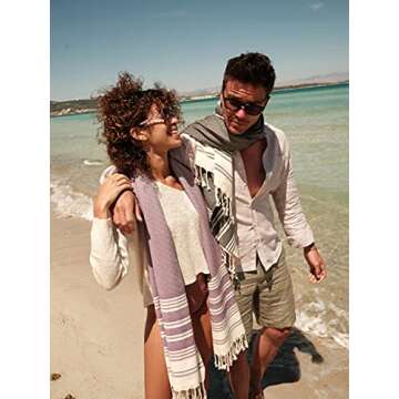 SMYRNA TURKISH COTTON Heritage Series Turkish Beach Towel Oversized, 37x71 inch, Extra Large Quick Dry Sand Free Beach Blanket, Lightweight Cotton Pool, Spa, Travel, Gym, Adult Bath Towel, Black