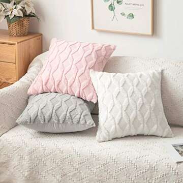 MIULEE Light Pink Throw Pillow Covers 18x18 Set of 2 Spring Decorative Farmhouse Couch Throw Pillows Boho Shells Cute Soft Plush Wool Winter Pillowcases for Valentines Day Bedroom Living Room Sofa