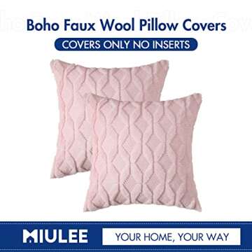MIULEE Light Pink Throw Pillow Covers 18x18 Set of 2 Spring Decorative Farmhouse Couch Throw Pillows Boho Shells Cute Soft Plush Wool Winter Pillowcases for Valentines Day Bedroom Living Room Sofa