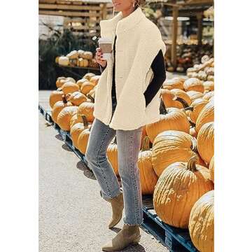Hongqizo Womens Fuzzy Fleece Vest Casual Oversized Warm Button Down Sherpa Vest Jacket with Pockets