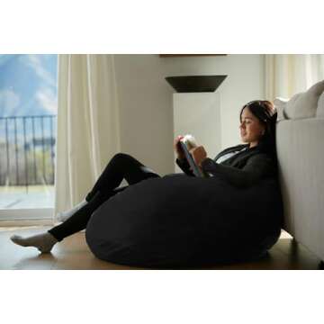 Sofa Sack Bean Bag Chair - Plush, Ultra Soft - Memory Foam Bean Bag Chair with Microsuede Cover - Stuffed Foam Filled Furniture and Accessories for Dorm Room 3 Feet - Black
