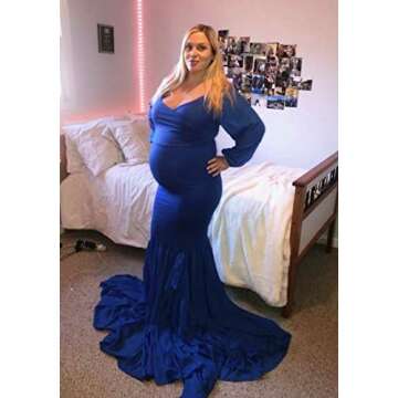 Saslax Long Chiffon Sleeve Tired Mermaid Maternity Dress for Photoshoot Photography Baby Shower Royal Blue Small