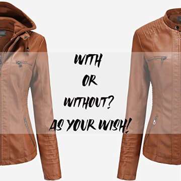 Tagoo Faux Leather Jacket Women Motorcycle Coat for Biker with Removable Hood Plus Size
