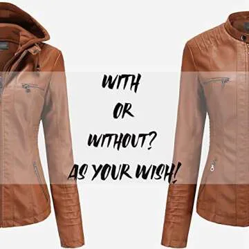 Tagoo Faux Leather Jacket Women Motorcycle Coat for Biker with Removable Hood Plus Size