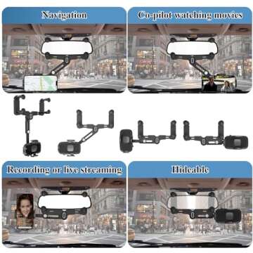 JDHDL Phone Mount for Car, Rear View Mirror Phone Holder, Rotatable and Retractable Phone Holder for Car Compatible with iPhone Samsung All 4-7 Inch Cell Phones