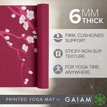 Gaiam Yoga Mat Premium Print Extra Thick Non Slip Exercise & Fitness Mat for All Types of Yoga, Pila...