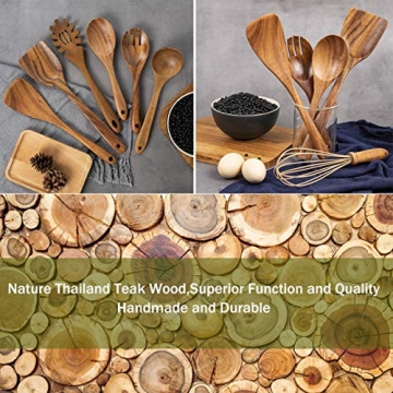 10 Pack Wooden Utensils for Cooking and Baking - Teak Quality