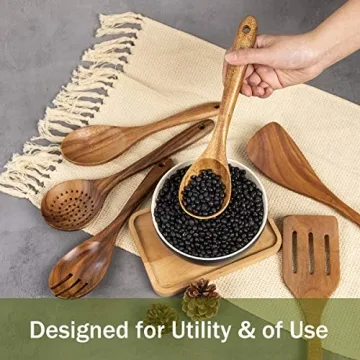 10 Pack Wooden Utensils for Cooking and Baking - Teak Quality