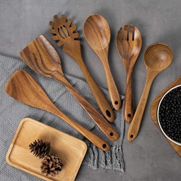 10 Pack Wooden Utensils for Cooking and Baking - Teak Quality