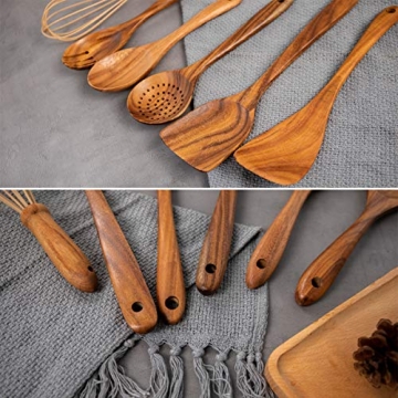 10 Pack Wooden Utensils for Cooking and Baking - Teak Quality