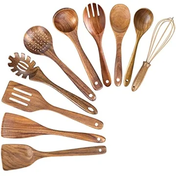 10 Pack Wooden Utensils for Cooking and Baking - Teak Quality
